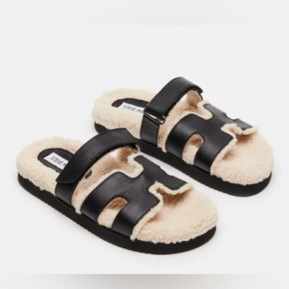 NEW Steve Madden Faux Fur Leather Slides